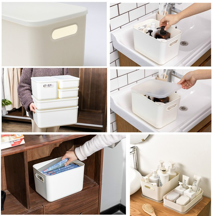 Storage Box Plastic Document Sundries Holder Cabinet Storage Organizer with Lid - Fresh White M - Image 5