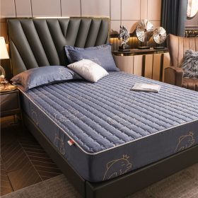 Flower Colored Fitted Sheet Single/Queen/King Fitted Bedsheet with Cotton Anti Slip Mattress Cover - Purple Dolphin - Image 1