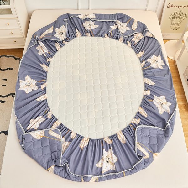 Flower Colored Fitted Sheet Single/Queen/King Fitted Bedsheet with Cotton Anti Slip Mattress Cover - Blue Flower