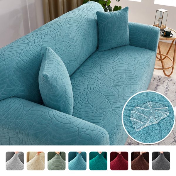Premium Embossed Leaf Pattern Sofa Cover Waterproof Elastic Stretchable Suede Water Resist - Emerald Green