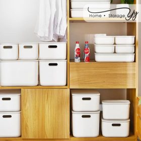 Storage Box Plastic Document Sundries Holder Cabinet Storage Organizer with Lid - Fresh White M - Image 8