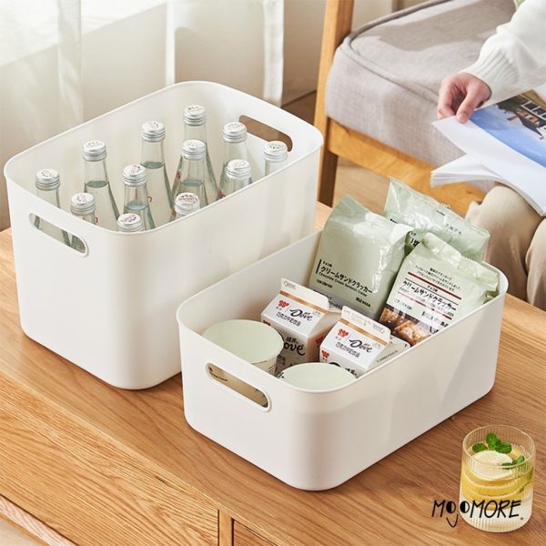Storage Box Plastic Document Sundries Holder Cabinet Storage Organizer with Lid - Fresh White M