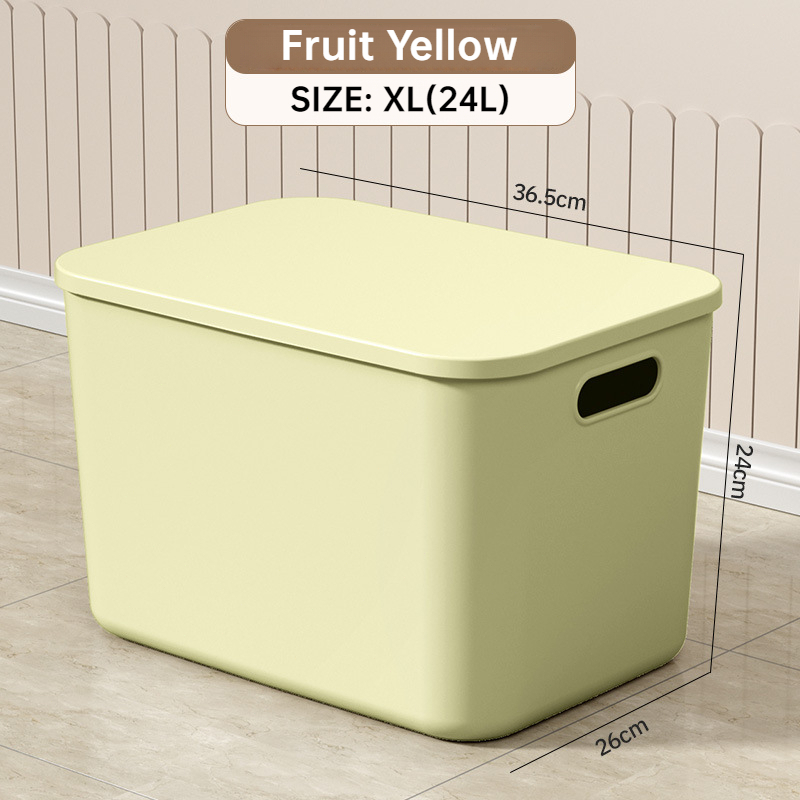Storage Box Plastic Document Sundries Holder Cabinet Storage Organizer with Lid - Fruit Yellow XL - Image 1