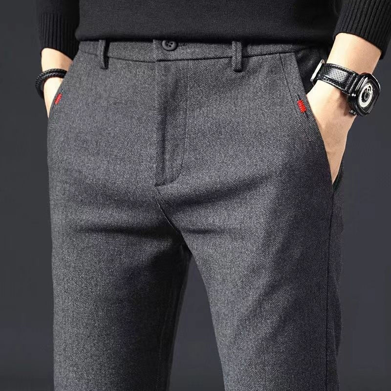 Slim fit Plus Size Formal Pants for Men Brushed Fashion Versatile Office Long Pant - Gray - Image 1