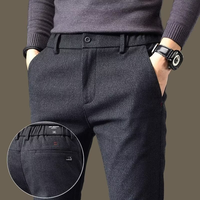 Slim fit Plus Size Formal Pants for Men Brushed Fashion Versatile Office Long Pant - Black - Image 3