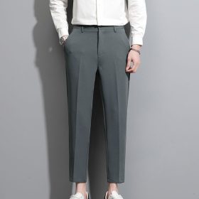 Men Cropped Pants Slim Fit Casual Formal Business Smart Suit Trouser - Gray - Image 1
