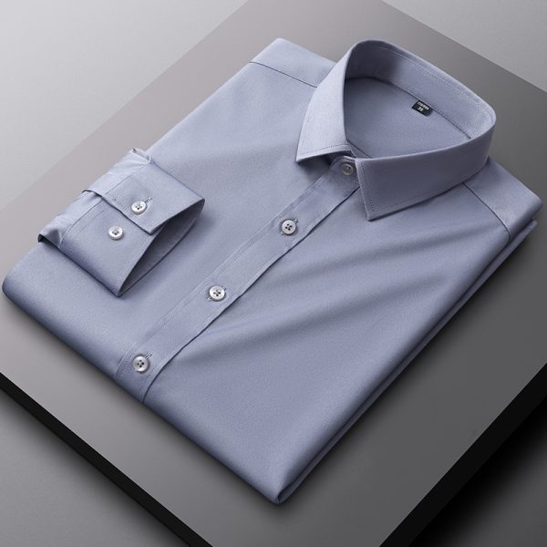 Smart Casual Long Sleeve Non-iron Plain Plus Size Korean Style Office Working Formal Men Dress Shirt - Gray