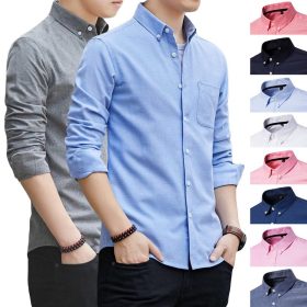M-5XL Men's Shirt Oxford Formal Long-Sleeved Men Casual Slim Fit Korean Plain Shirts - Gray - Image 2