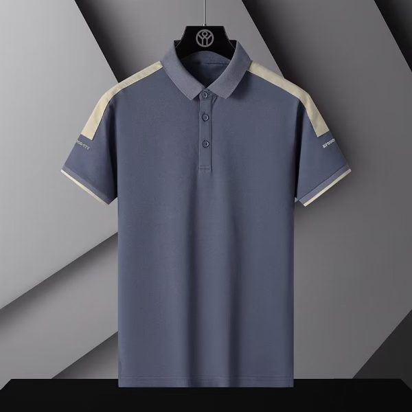 Men's Polo Shirts Short Sleeved Summer Casual White T-shirt Fashion Golf Top Oversized SLC02 - Gray Blue