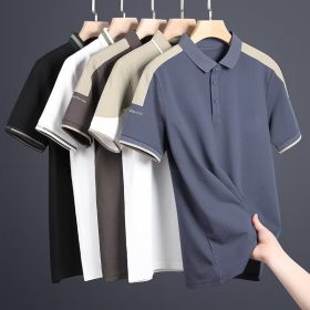 Men's Polo Shirts Short Sleeved Summer Casual White T-shirt Fashion Golf Top Oversized SLC02 - Coffee - Image 2