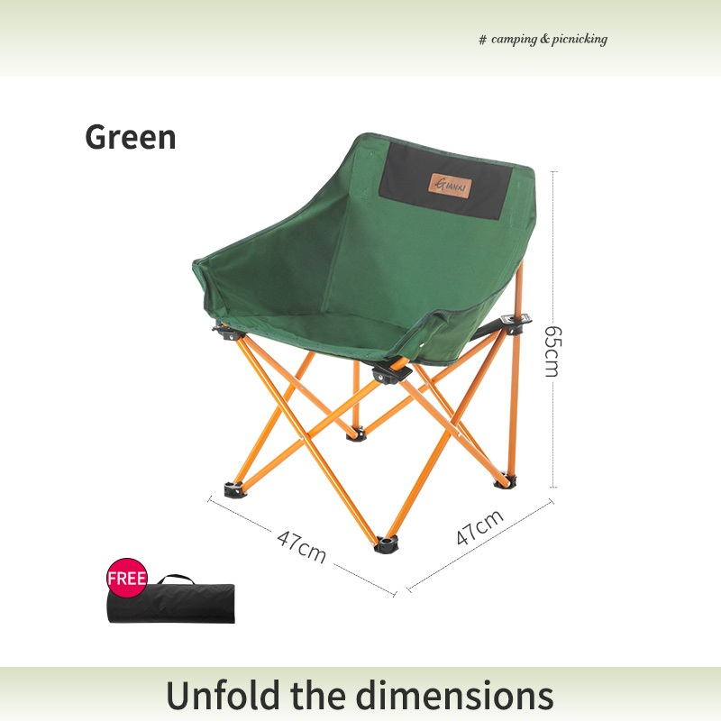 Camping Chair Foldable Moon Chair Outdoor Portable - Green - Image 1