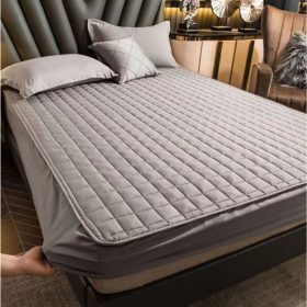 Flower Colored Fitted Sheet Single/Queen/King Fitted Bedsheet with Cotton Anti Slip Mattress Cover - Grey