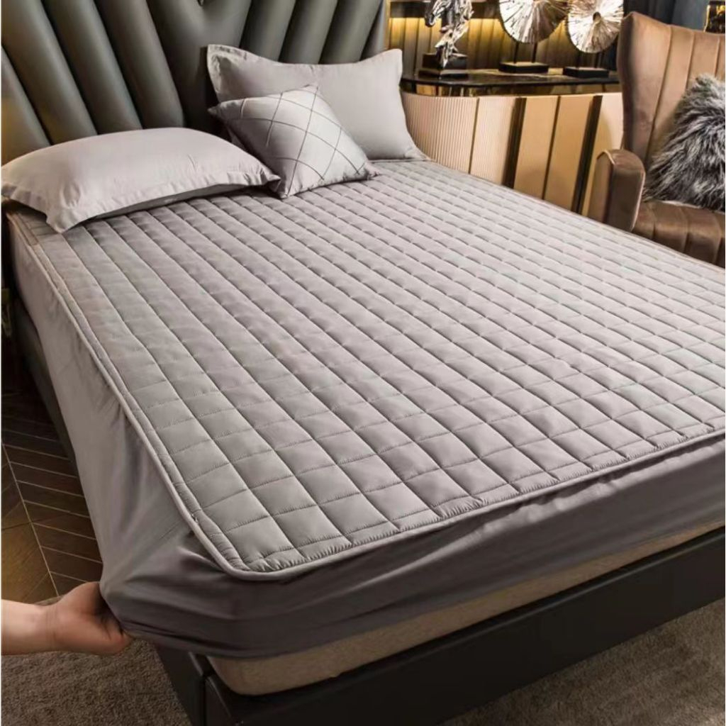 Flower Colored Fitted Sheet Single/Queen/King Fitted Bedsheet with Cotton Anti Slip Mattress Cover - Grey - Image 1