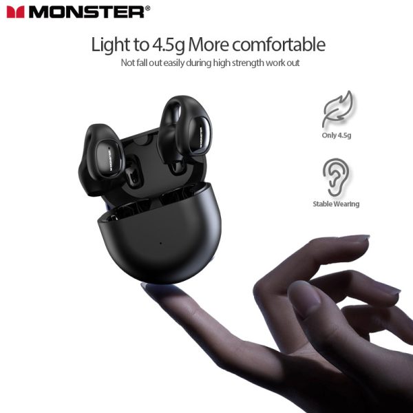 Monster Open Ear 200 Ear Clip Earphone Blutooth Earphone Bone Conduction Headphone Wireless Earphone Sports Headset IPX7 - Grey Silver