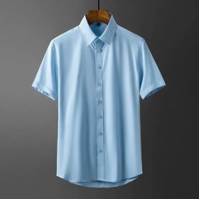 S-5XL Men's Shirts Short Sleeve Business Slim Fit T-shirt Korean Style Trendy Plain Top Official Plus Size - Light Blue - Image 1
