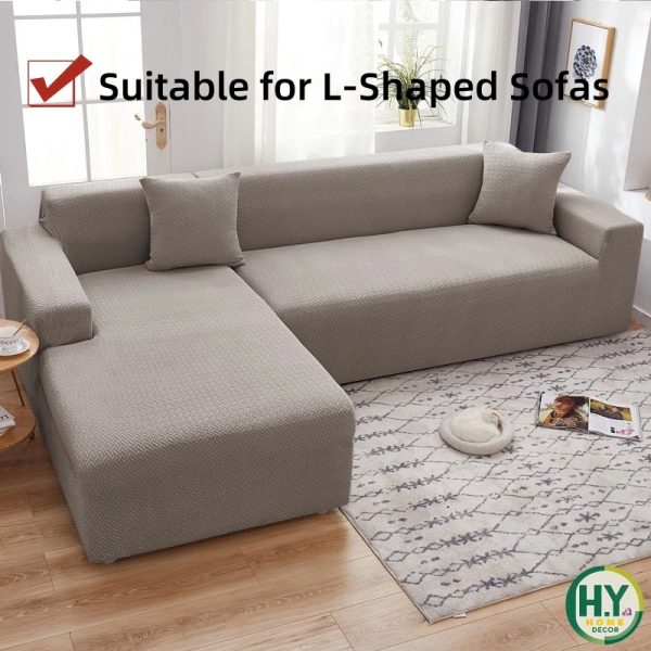 Elastic Jacquard Sofa Cover 1/2/3/4 Seater Sofa Cover L-shaped Full-wrap Sofa Cover - Beige