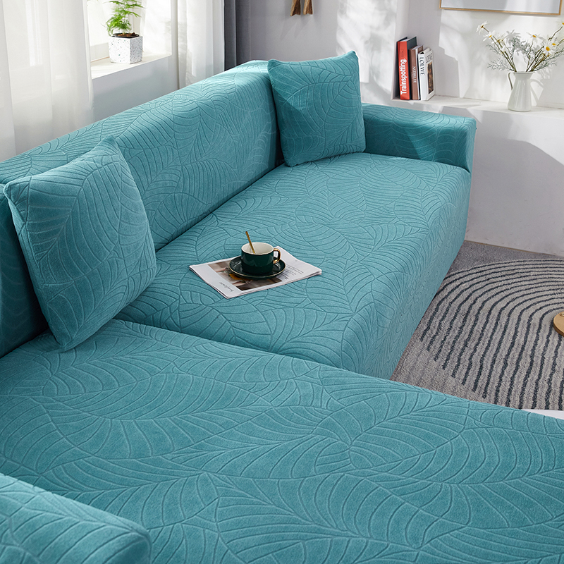 Premium Embossed Leaf Pattern Sofa Cover Waterproof Elastic Stretchable Suede Water Resist - Emerald Green - Image 3