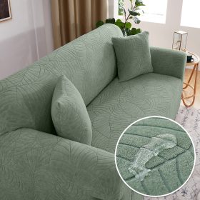 Premium Embossed Leaf Pattern Sofa Cover Waterproof Elastic Stretchable Suede Water Resist - Light Green - Image 1
