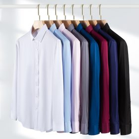 Smart Casual Long Sleeve Non-iron Plain Plus Size Korean Style Office Working Formal Men Dress Shirt - Pink - Image 2