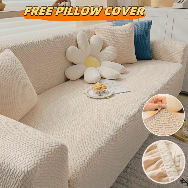 Elastic Jacquard Sofa Cover 1/2/3/4 Seater Sofa Cover L-shaped Full-wrap Sofa Cover - Beige