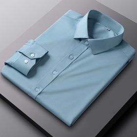 Smart Casual Long Sleeve Non-iron Plain Plus Size Korean Style Office Working Formal Men Dress Shirt - Light Green - Image 1