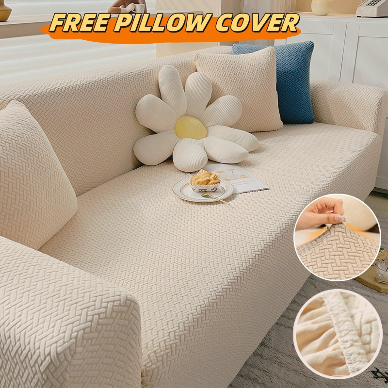 Elastic Jacquard Sofa Cover 1/2/3/4 Seater Sofa Cover L-shaped Full-wrap Sofa Cover - Beige - Image 3