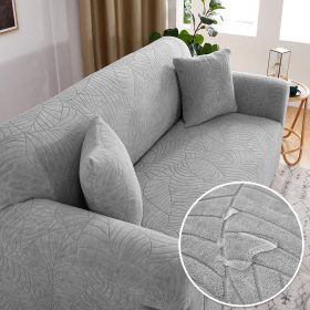 Premium Embossed Leaf Pattern Sofa Cover Waterproof Elastic Stretchable Suede Water Resist - Light Grey