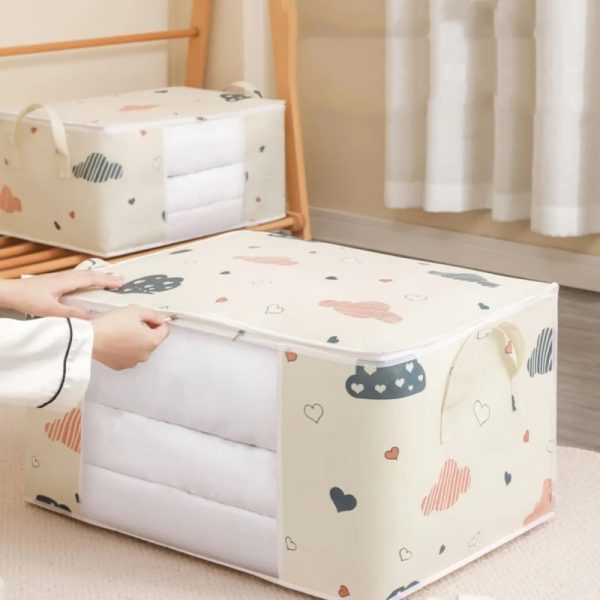 Large Capacity Clothes Storage Bag Organizer with Reinforced Handle Suitable for Blankets Bedding Foldable with Sturdy Zipper - Large Blue