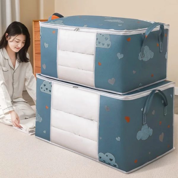 Large Capacity Clothes Storage Bag Organizer with Reinforced Handle Suitable for Blankets Bedding Foldable with Sturdy Zipper - Large Blue