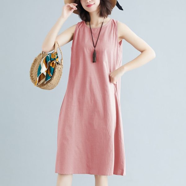 Plus Size Women's New Sleeveless Vest Dress Loose Suspender Dress - Pink