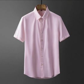 S-5XL Men's Shirts Short Sleeve Business Slim Fit T-shirt Korean Style Trendy Plain Top Official Plus Size - Pink - Image 1