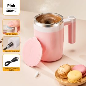 400ML Automatic Stainless Steel Stirring Mug Coffee Cup Magnetic Charging tumbler - Pink - Image 1