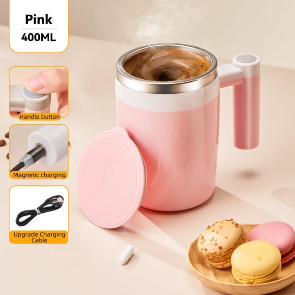 400ML Automatic Stainless Steel Stirring Mug Coffee Cup Magnetic Charging tumbler - Pink