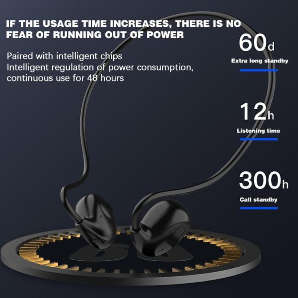 Air Conduction Headphone Wireless Bluetooth Earphones Bone Conduction Sports IPX8 Waterproof Headset Ear Hook - Black
