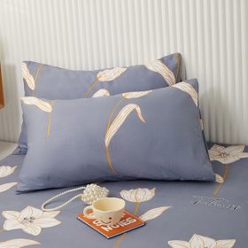 Flower Colored Fitted Sheet Single/Queen/King Fitted Bedsheet with Cotton Anti Slip Mattress Cover - Blue Flower - Image 4