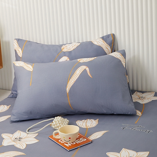 Flower Colored Fitted Sheet Single/Queen/King Fitted Bedsheet with Cotton Anti Slip Mattress Cover - Blue Flower