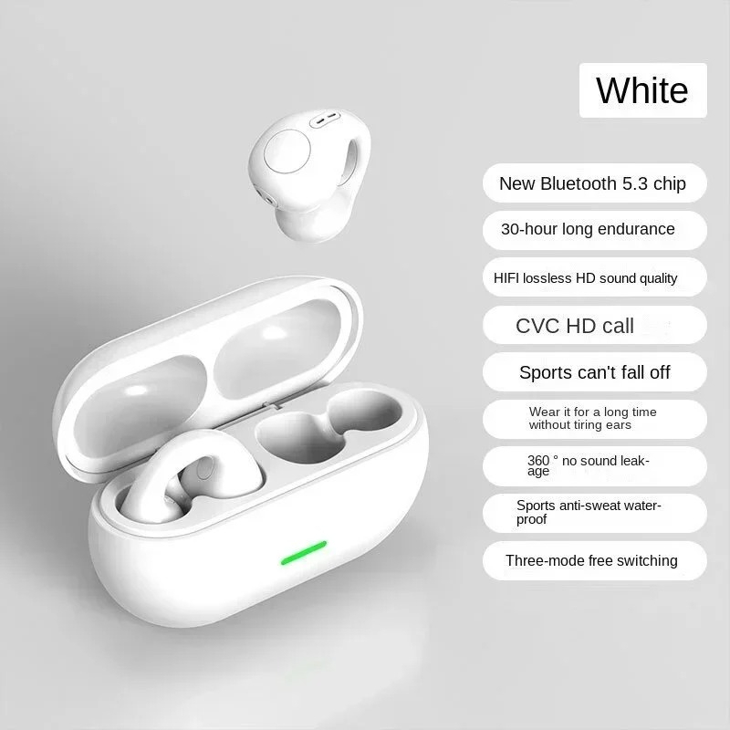 TWS Original T75 Bone Conduction Wireless Bluetooth 5.3 Headphones Sports Earphones HiFi Sound Quality Waterproof Headset - White - Image 1