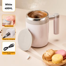 400ML Automatic Stainless Steel Stirring Mug Coffee Cup Magnetic Charging tumbler - White