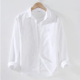 Casual Linen Cotton Long Sleeve Shirt Men Summer New Basic Lapel - White - Image 1