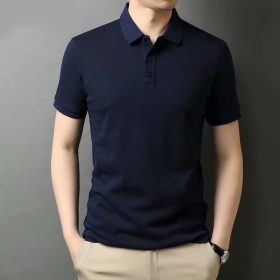 Mature Business Polo Shirts Men's Short-sleeved T-shirts Lapel Half-sleeved - Navy Blue