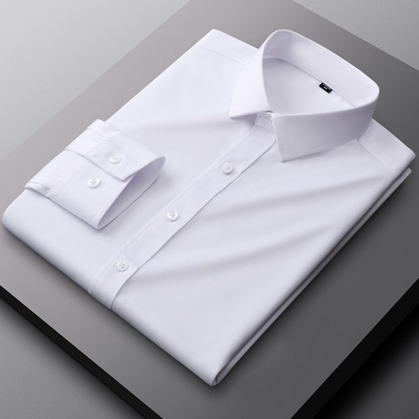 Smart Casual Long Sleeve Non-iron Plain Plus Size Korean Style Office Working Formal Men Dress Shirt - White
