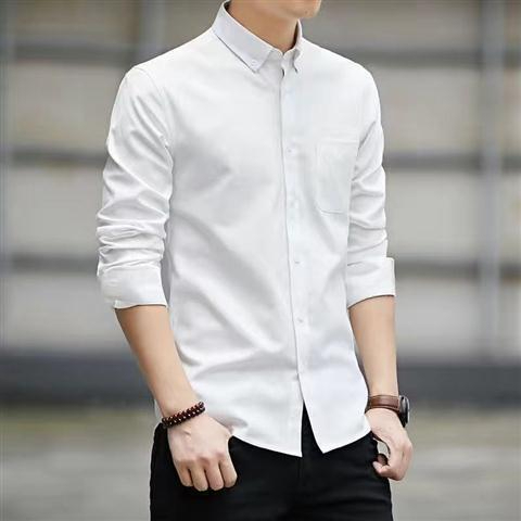 M-5XL Men's Shirt Oxford Formal Long-Sleeved Men Casual Slim Fit Korean Plain Shirts - White