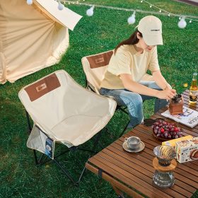 Camping Chair Foldable Moon Chair Outdoor Portable - White (M) - Image 7