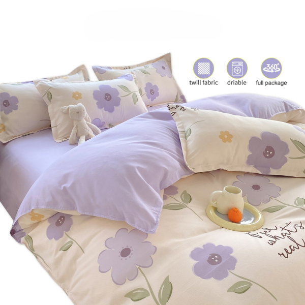 4 in 1 fitted Bedding Set Quilt Cover Bed Sheet Pillowcase Set - Design 6