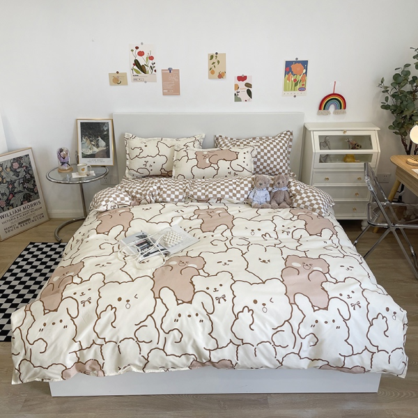 4 in 1 fitted Bedding Set Quilt Cover Bed Sheet Pillowcase Set - Design 15
