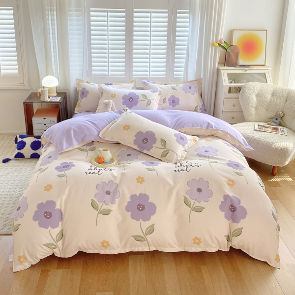 4 in 1 fitted Bedding Set Quilt Cover Bed Sheet Pillowcase Set - Design 2