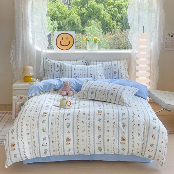 4 in 1 fitted Bedding Set Quilt Cover Bed Sheet Pillowcase Set - Design 3