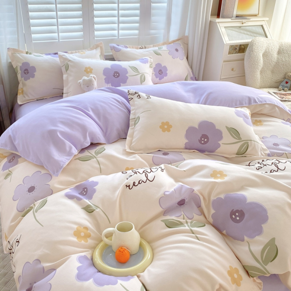 4 in 1 fitted Bedding Set Quilt Cover Bed Sheet Pillowcase Set - Design 6