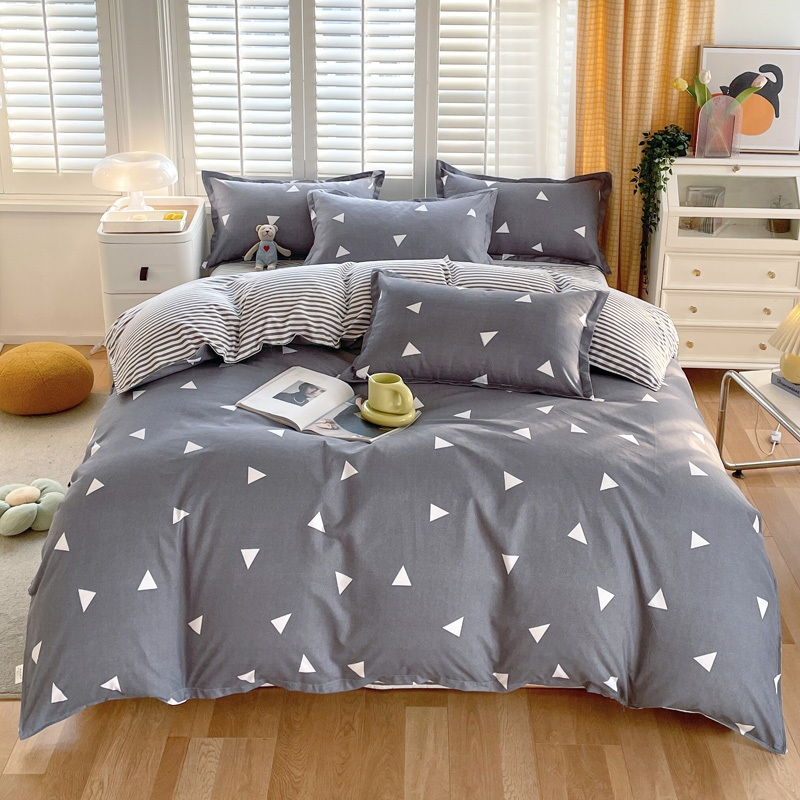 4 in 1 fitted Bedding Set Quilt Cover Bed Sheet Pillowcase Set - Design 4 - Image 1