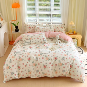 4 in 1 fitted Bedding Set Quilt Cover Bed Sheet Pillowcase Set - Design 5 - Image 1